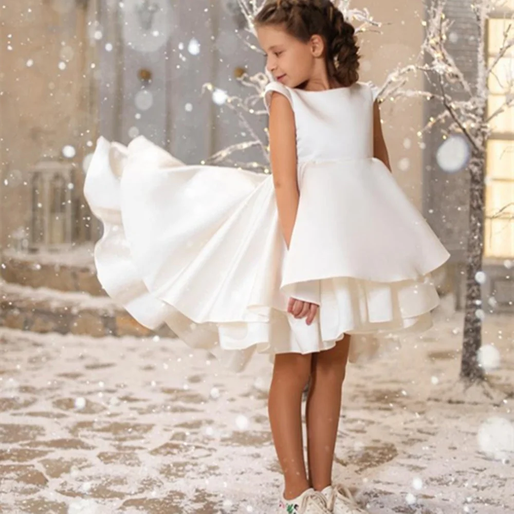 First Communion Dresses Simple Layered Ruffles Little Princess Flower Girl Dress Wedding Party Ball Prom Beauty Pageant Wear