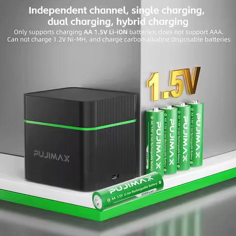 PUJIMAX 4/8/12 Slot AA 4255mWh Smart Charging Compartment 1.5V Lithium Battery Rechargeable Charger Set Large Capacity