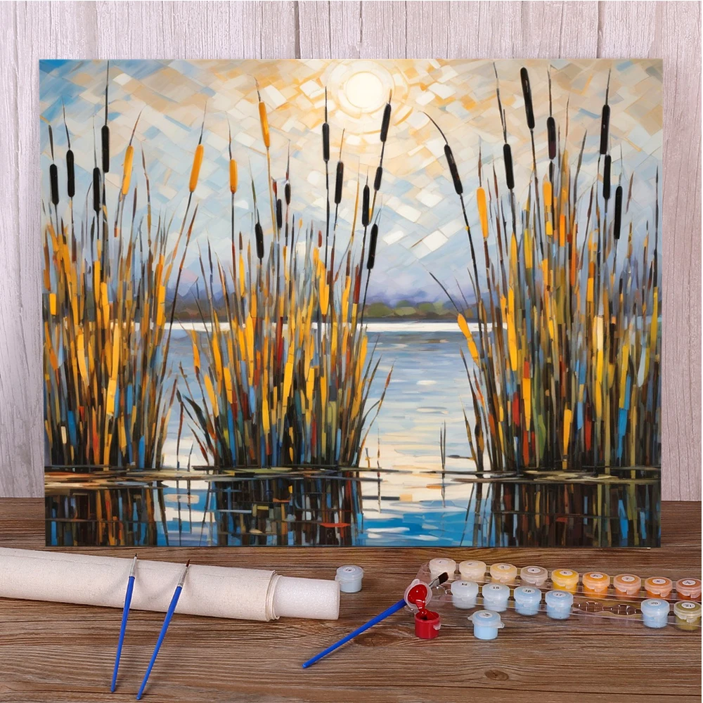 Reeds In The Sun DIY Painting By Numbers Package Oil Paints 50*70 Boards By Numbers Home Decor For Adults For Drawing Handicraft