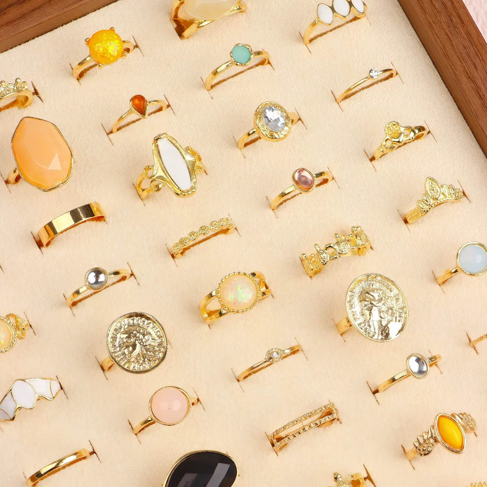 20/30/50 قطعة/الوحدة موضة سحر بوهيميا الحجر الطبيعي أصابع خواتم للنساء مزيج نمط خمر مجوهرات اكسسوارات هدايا الحفلات