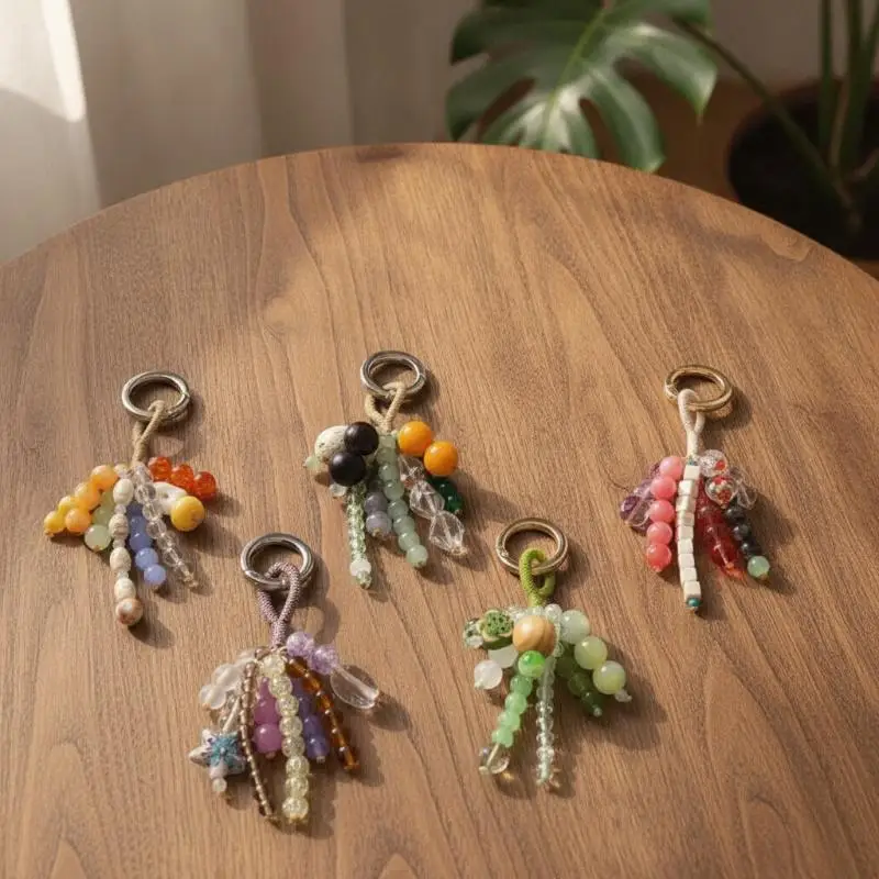 Handgewebter Bodhi-Perlen-Schlüsselanhänger im chinesischen Stil, Kristall-Wunsch-Samen-Taschenanhänger, Deko-Geschenk-Accessoire – Detail 2