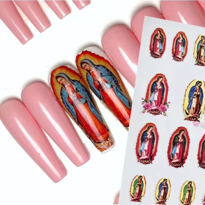 1pcs 3D Virgin Mary Angel Nail Art Sticker Jesus Christ Adhesive Nail Decal Religious Series Slider Manicure Decoration