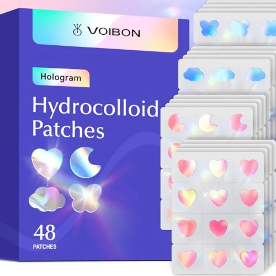 Hologram Pimple Patches for Face Cute Hydrocolloid Acne Patches Salicylic Acid Tea Tree Colorful Heart Spot Stickers Zits Blemi