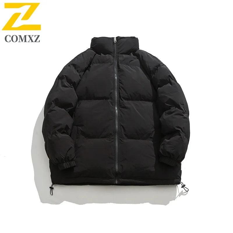 COMXZ New Solid Color Hong Kong Style Loose Warm Puffer Jacket Couple Stand Collar Casual Cotton Coat lightweight windbreaker