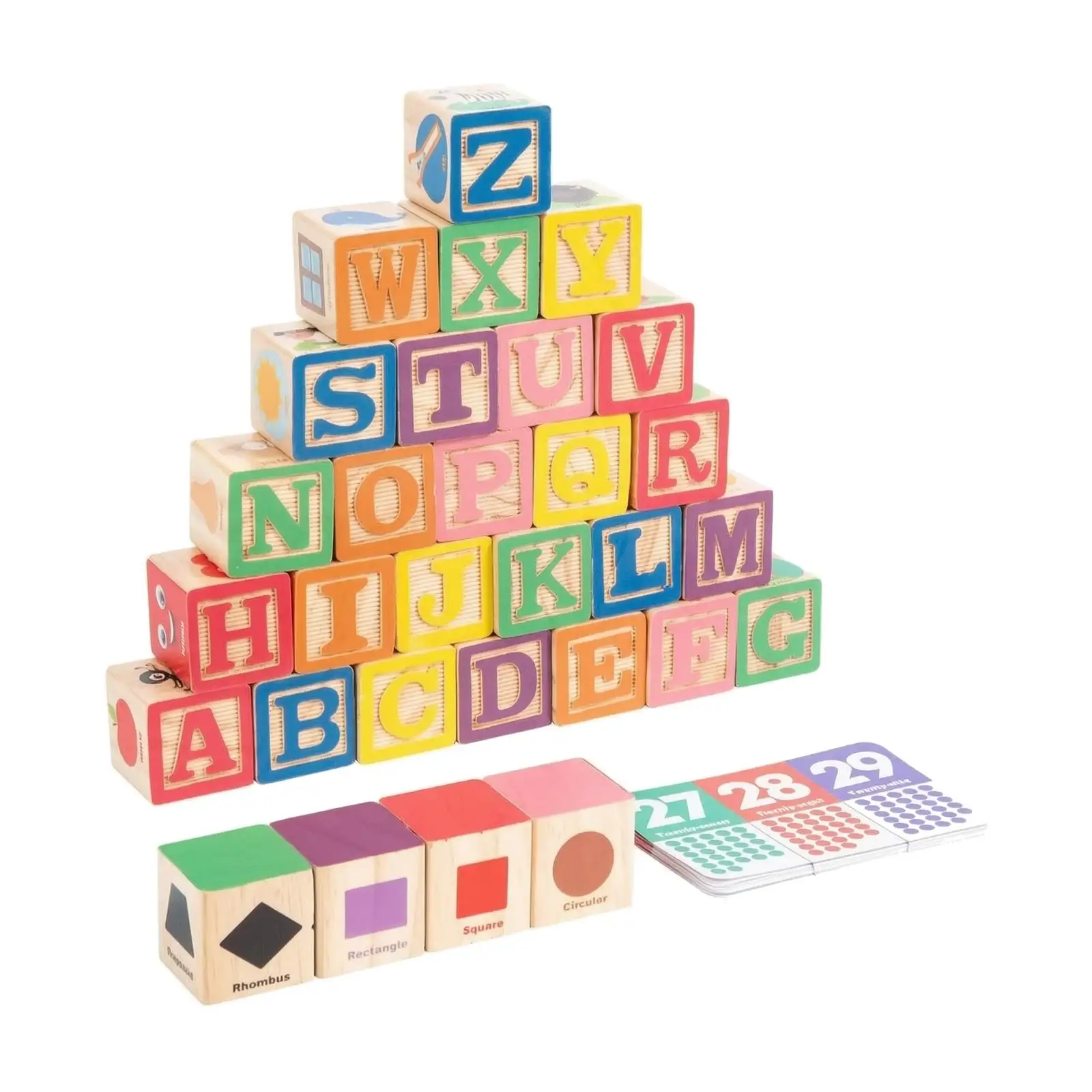 Children Educational Wooden Cubes Puzzle Toy with Number Cards for Kids Alphabet Recognition and Stacking Game