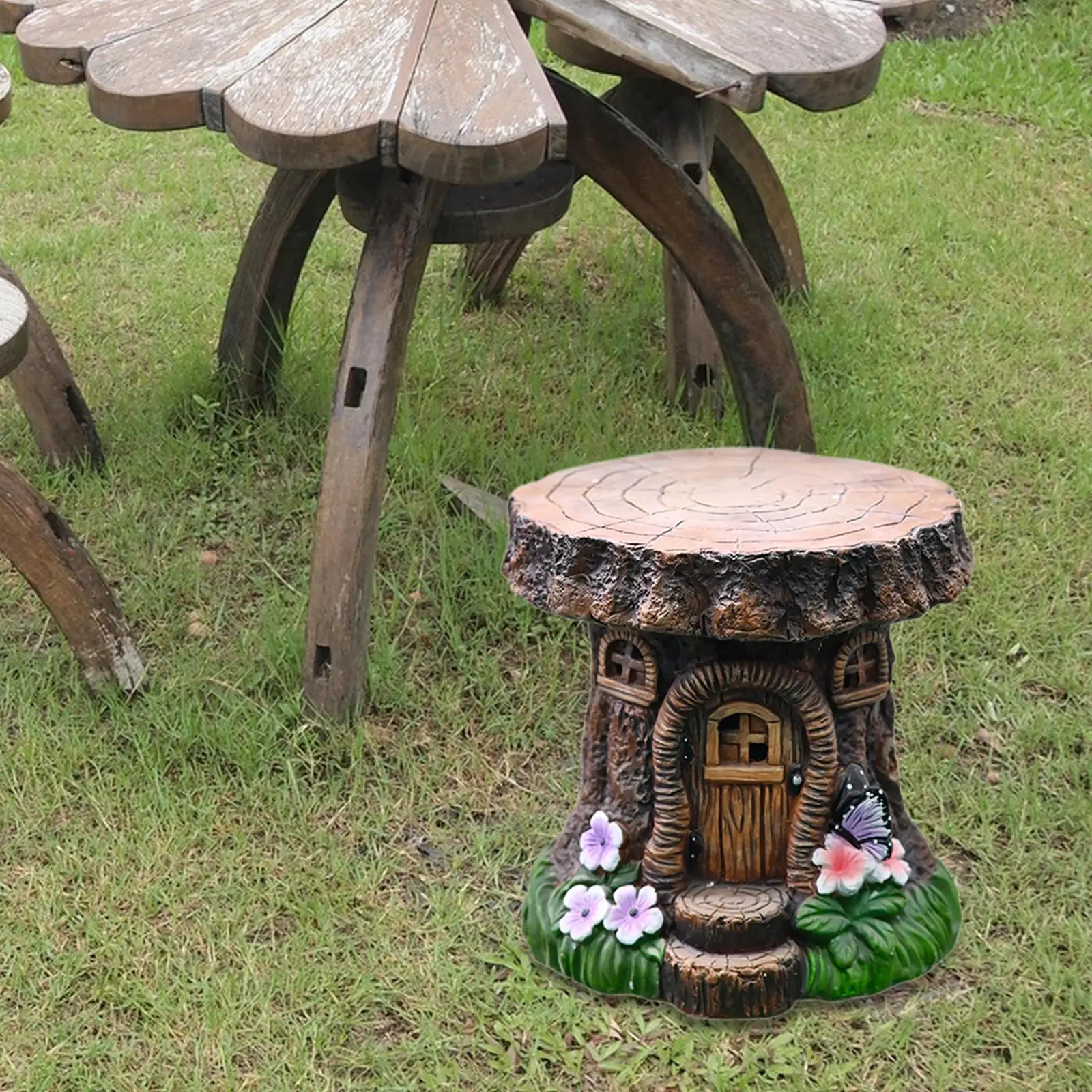 

Artistic Resin Stump Stool Patio Decoration for Indoor Outdoor 29x28.5cm