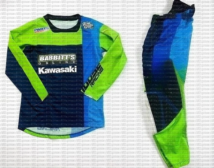 

2025 Kawasaki Motocross Jersey and Pants Set Quick Drying Youth Off-road Racing Suit Endurance Gear Combination for Active Kids