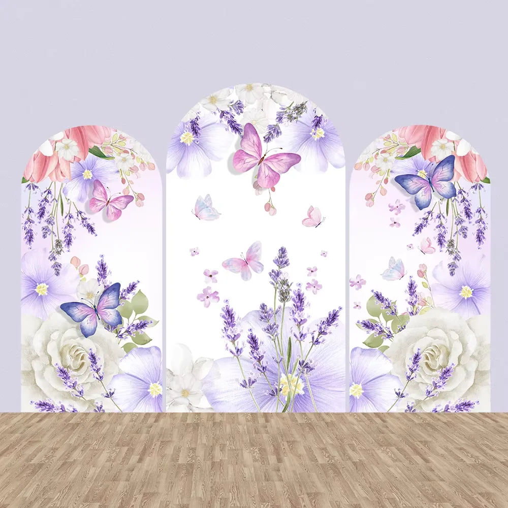 

Mehofond Purple Butterfly Girls Birthday Party Baby Shower Backdrop Arched Wall Cover Photo Background Cake Table Decoration