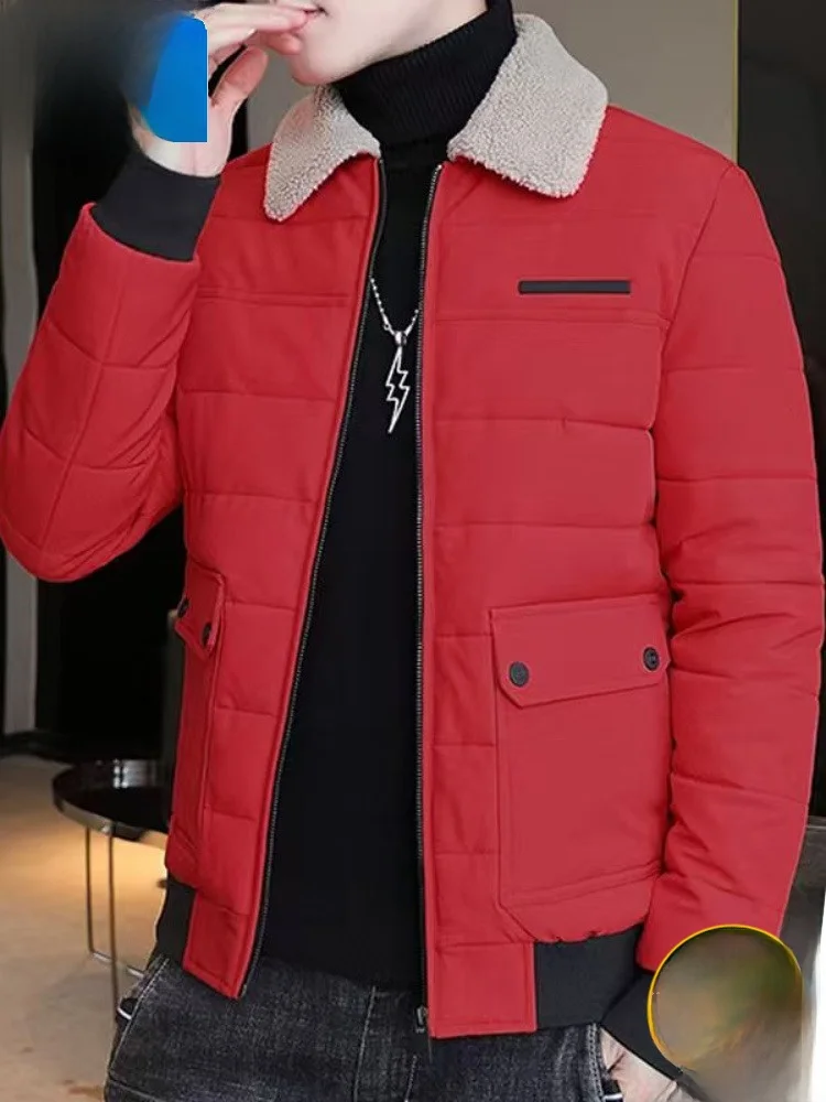 

Мужская куртка Paul Stand Fit: модная городская модель с утолщенным воротником из овечьего бархата, дизайнерский крой, красное пуховое пальто с хлопковым наполнителем