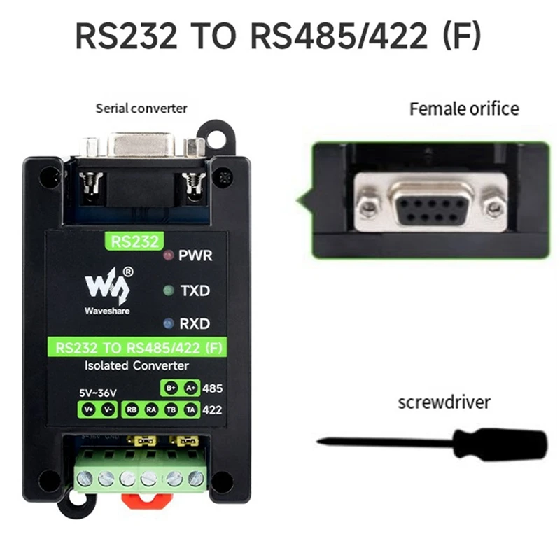 Waveshare RS232 to RS485/422 Active Digital Isolated Multi-Functional Convenient and Practical Female Interface Serial Converter