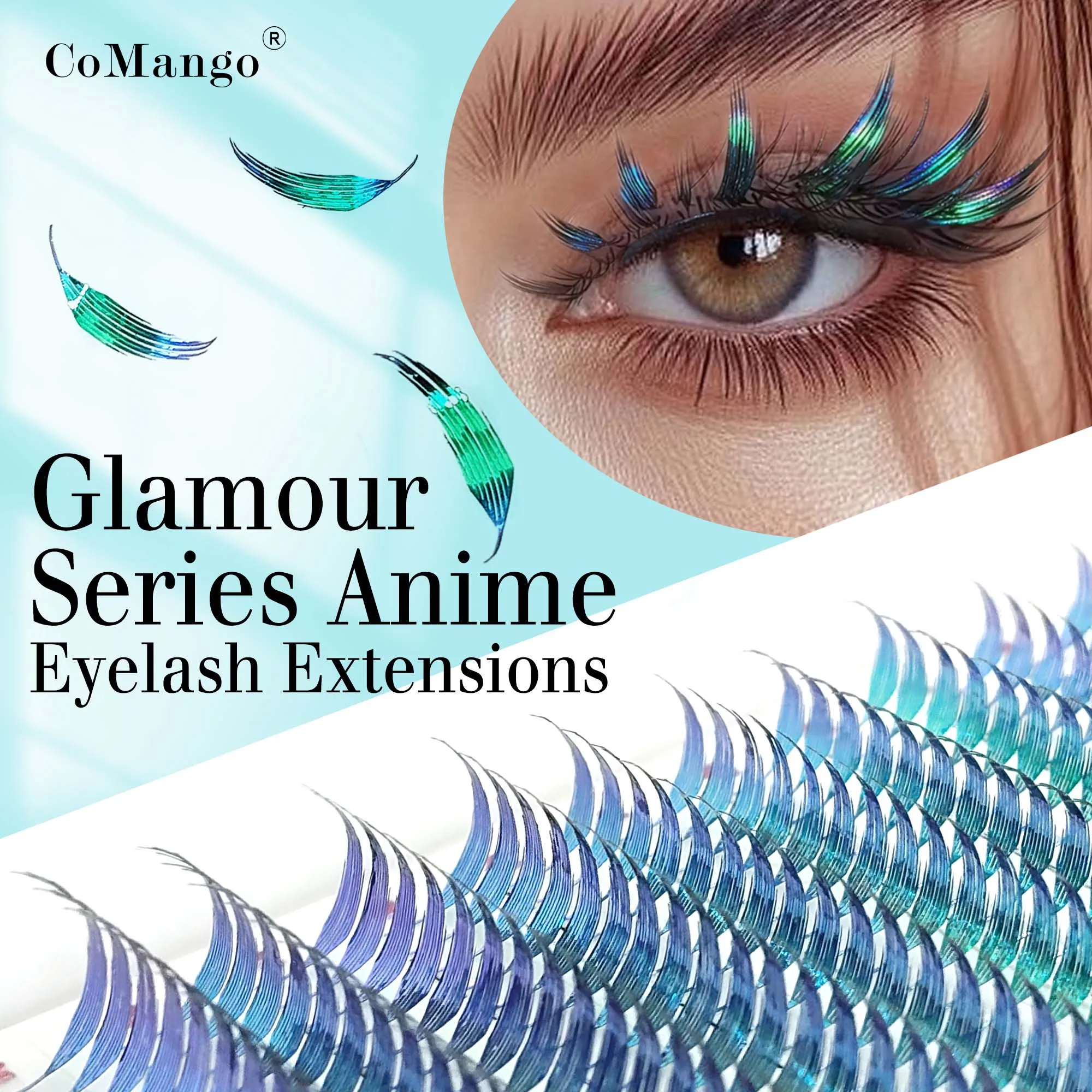 CoMango Glamouröse golden-grüne Comic-Spike-Wimpernverlängerung  8–15 mm glänzende natürliche falsche Wimpern Cosplay-Make-up-Produkte