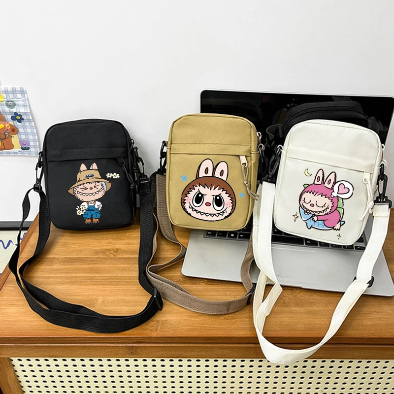 POP MART Labubu Mobile Phone Bags for Men Women Anime Fashion Messenger Bag Boys Girls Commute Portable Canvas Shoulder Pouch