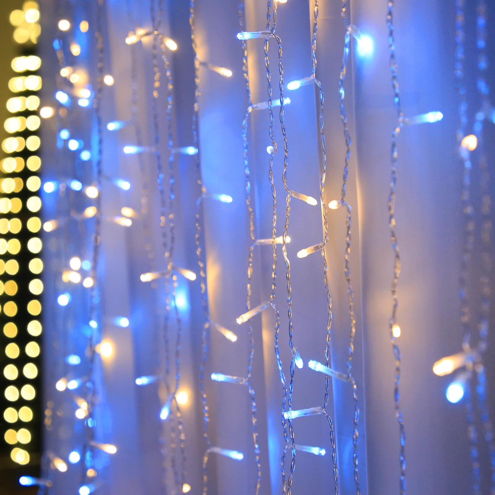 USB 192LED Curtain Icicle String Lights Indoor Outdor New Year Party Garland Fairy Light Home Wedding Christmas Decoration 2Mx2M