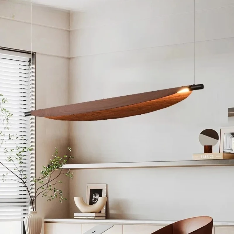 Japanese Style Retro Wooden Pendant Lights Simplicity Small Boat Shaped LED Suspension Lamp for Kitchen Island Office Restaurant