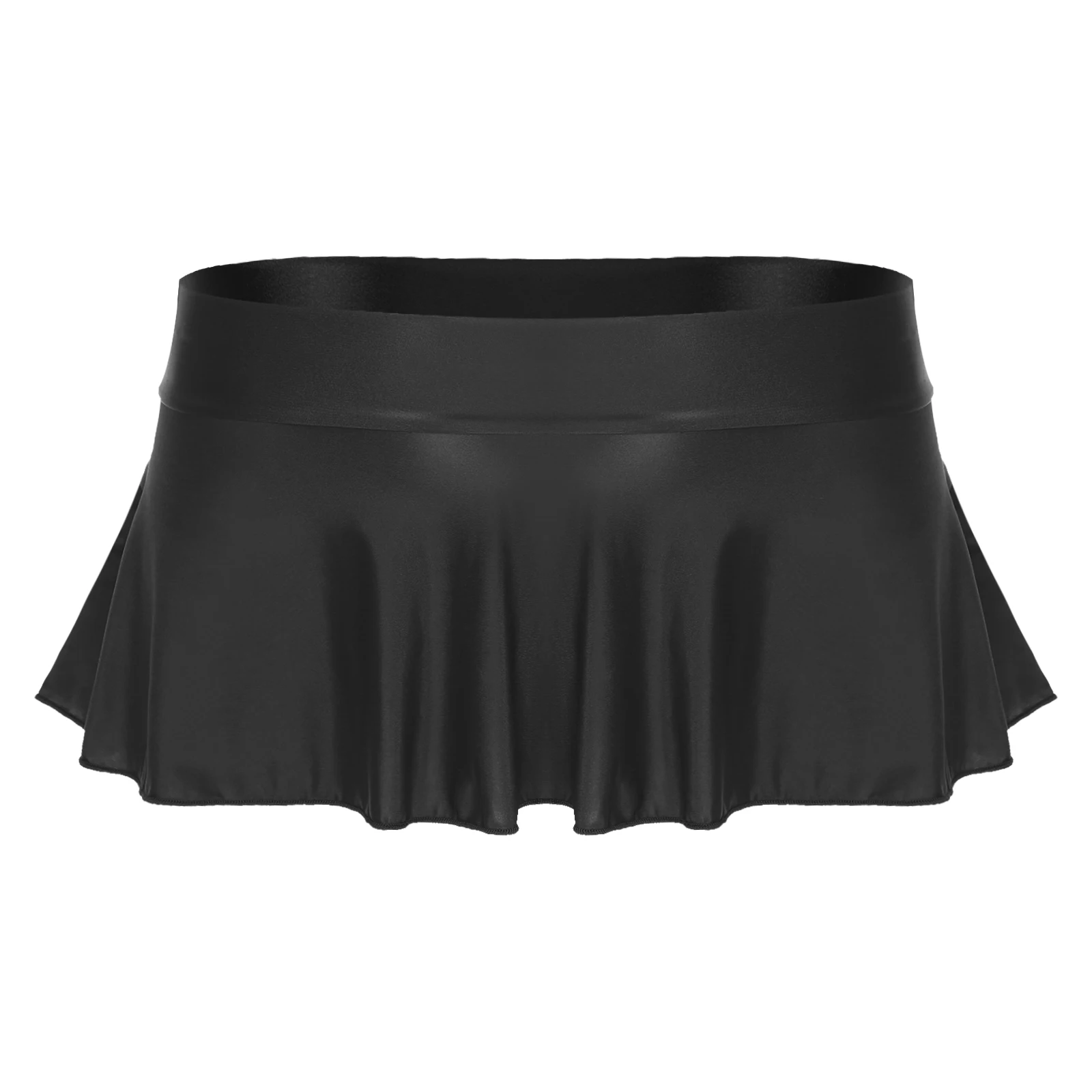 Women\'s Glossy Sexy Low Rise Ruffled Pleated Mini Skirt Solid Color Micro Miniskirt Lingerie Skirts Teddy Nightwear