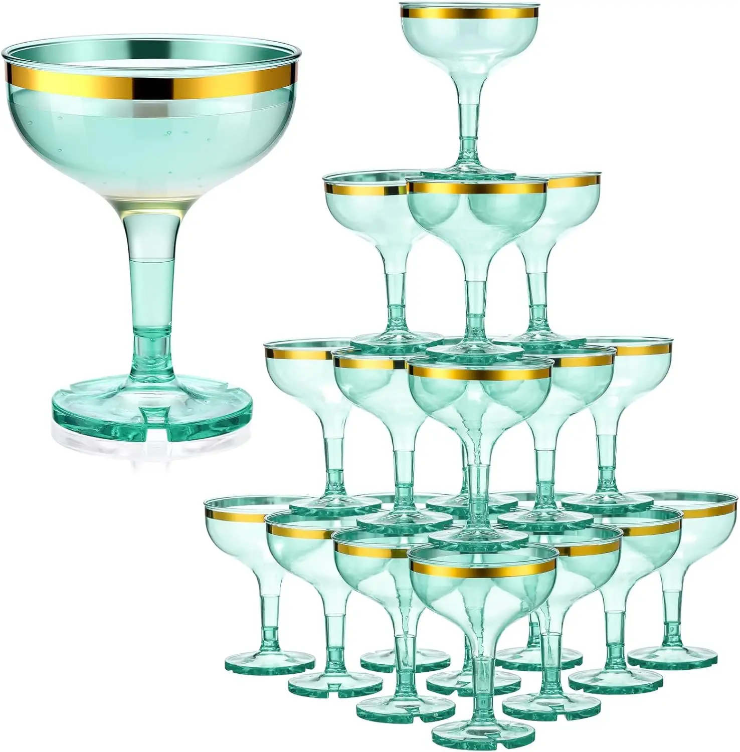 

30 Pcs Sage Green 5 oz Plastic Champagne Glasses - Disposable Stackable Stemmed Martini Coupe for Wedding Birthday Halloween Par