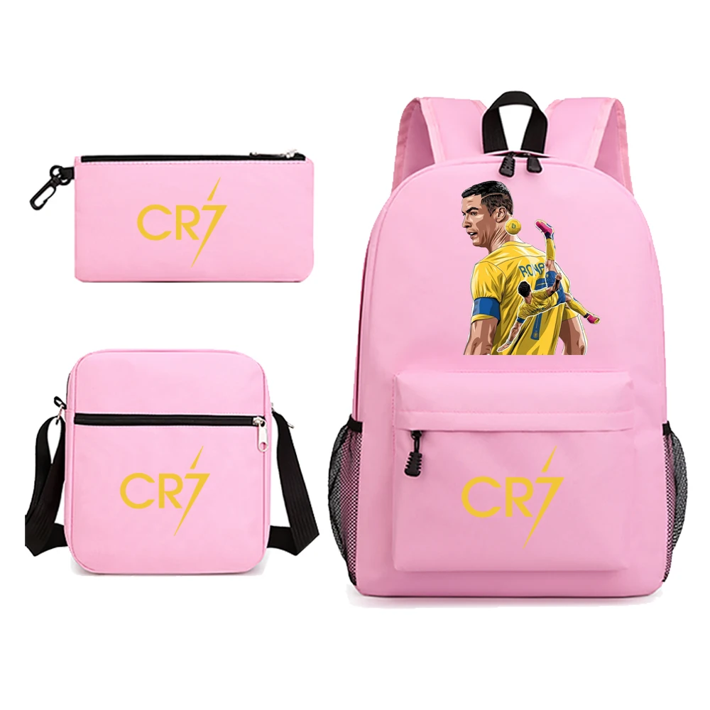 Ronaldo CR7 Backpack Boys Mens Rucksack Shoulder Bag for School 3 Pieces Pencil Bag for Fans Gift