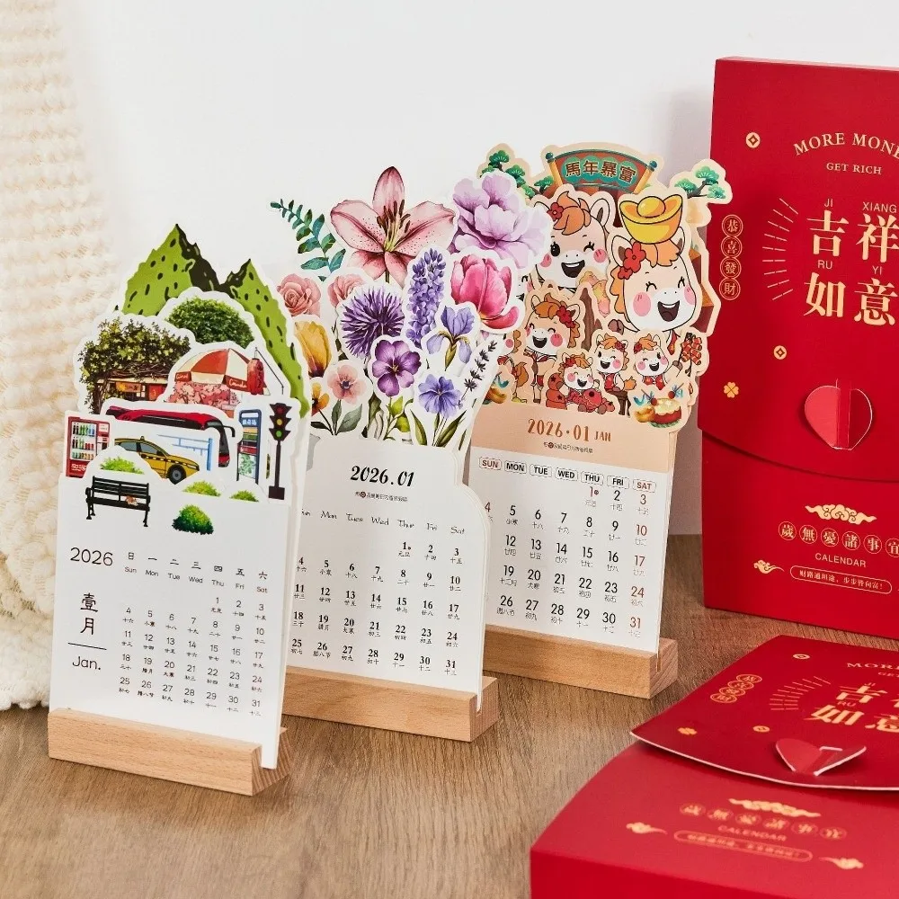

New Wooden Base 2026 Desktop Calendar Detachable Base DIY Desk Calendar Date Display Standing Calendar Table Desk Decor