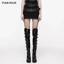 PUNK RAVE Women's Punk Detachable Leather Loops Around The Waist Cute Skirt Personalized Rebellious Club Short Skirts