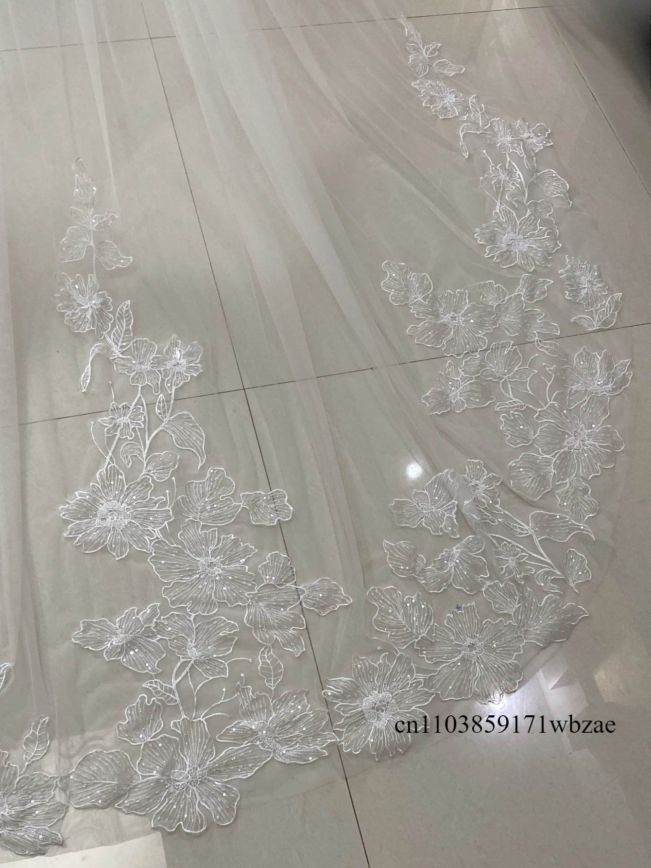 Cathedral Wedding Veil with Flower Sequins Embroidered Lace Veils Royal Bridal Veil Wedding Accessories Handmade Custom Length