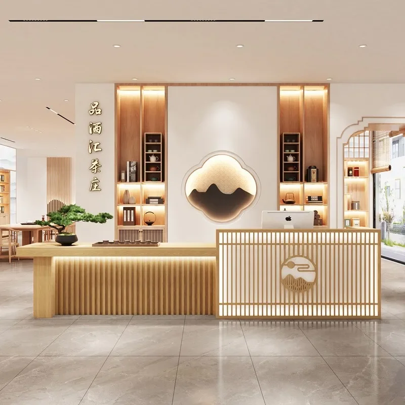 New Chinese Style Front Desk for Hotel Bar Club Tea House Yoga Studio Reception Counter with Atmospheric Design