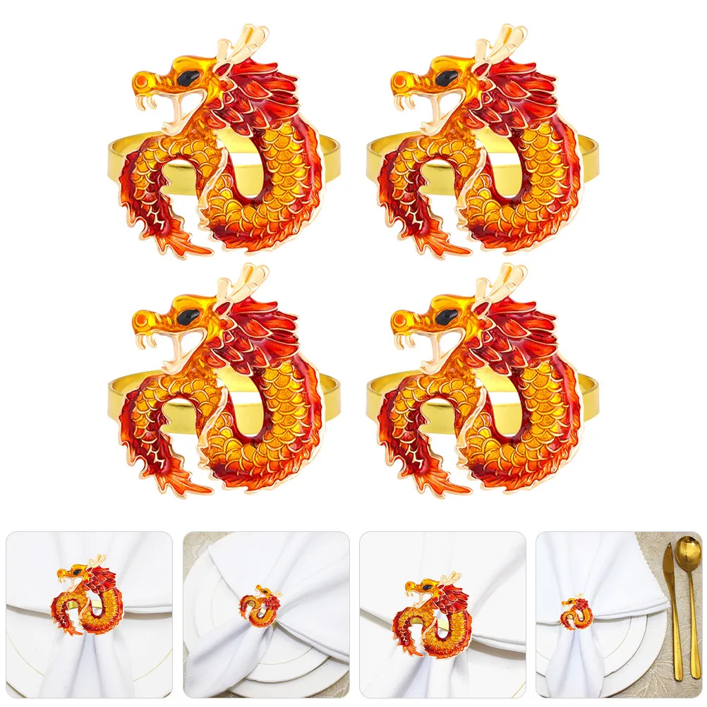 

Набор из 4 металлических колец для салфеток с китайским драконом, держатели для салфеток для свадьбы, юбилея, Нового года, праздничного украшения стола