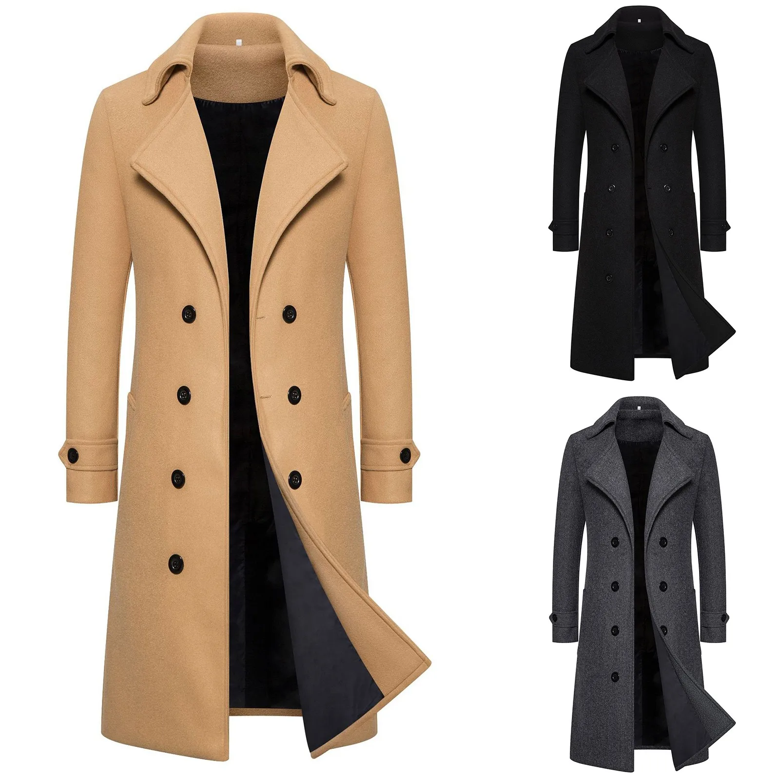 

2024 Autumn/Winter Long Double Breasted Trench Coat Men'S Turn Down Collar Long Sleeve Slim Coat Male Warm Pocket Long Cardigans