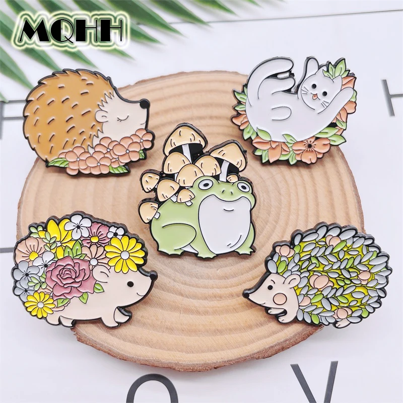 Flower Frog Pin - 女性のための花と動物の植物の花束,創造的な植物,エナメルピン