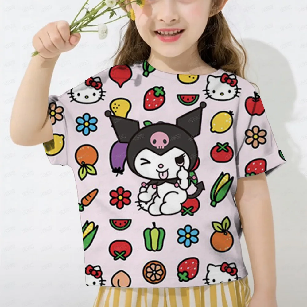 Summer New Girl My Melody T-shirt Cartoon Cute Kuromi 3D Printed Women's T-shirt Girl Short sleeved Princess T-shirt Dress