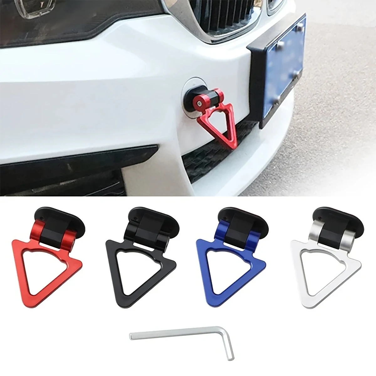 Car Triangle Shaped Tow Hook Decorations, Trailer Hook Sticker for Car Exterior, ABS Self-Adhesive Trailer Towing Hook Charms