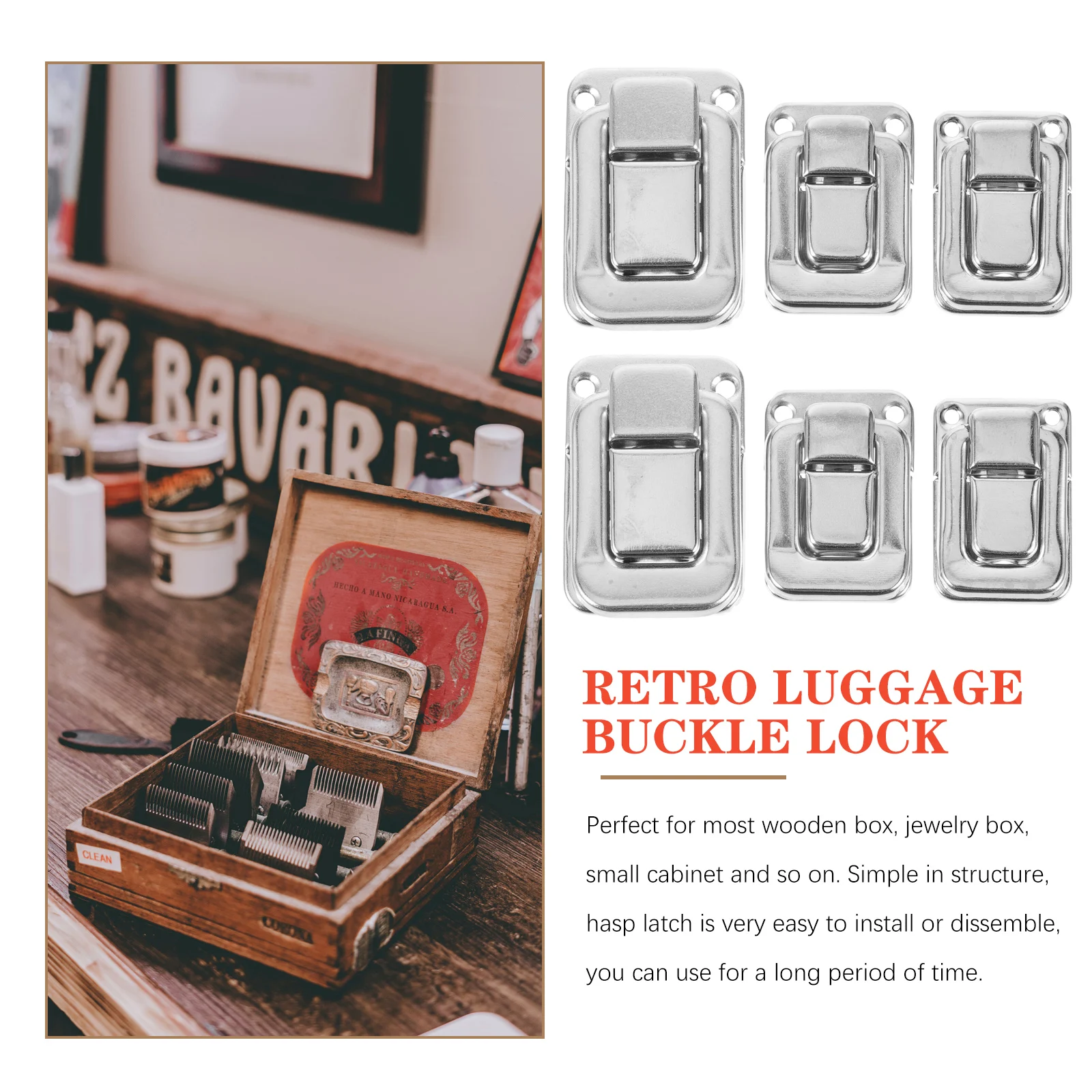 

6Pcs Vintage Clear Latch Lock Buckles Transparent Hinge For Wood Box Accessories