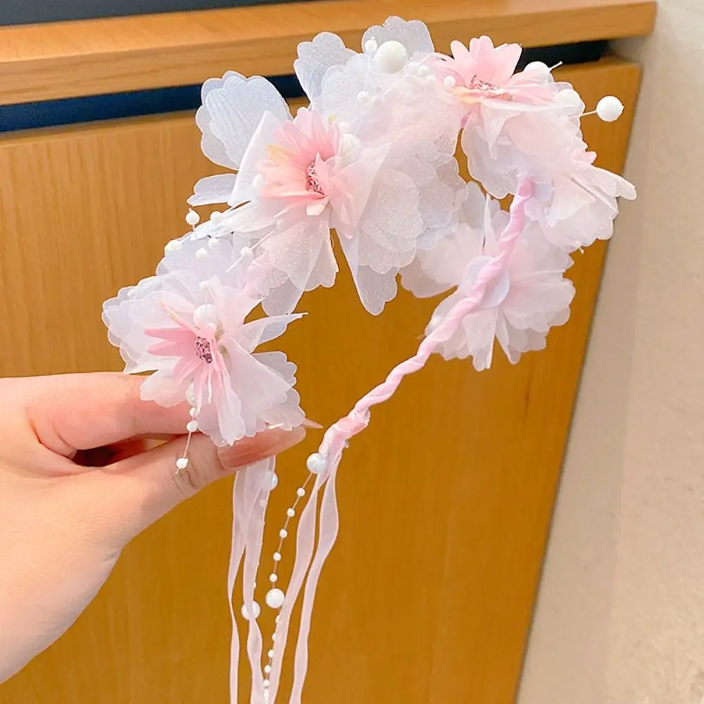 

Sweet Children Flower Headband Elegant Hair Hoop Hanfu Headdress Floral Garland Headdress Floral Crown Hairband Cosplay