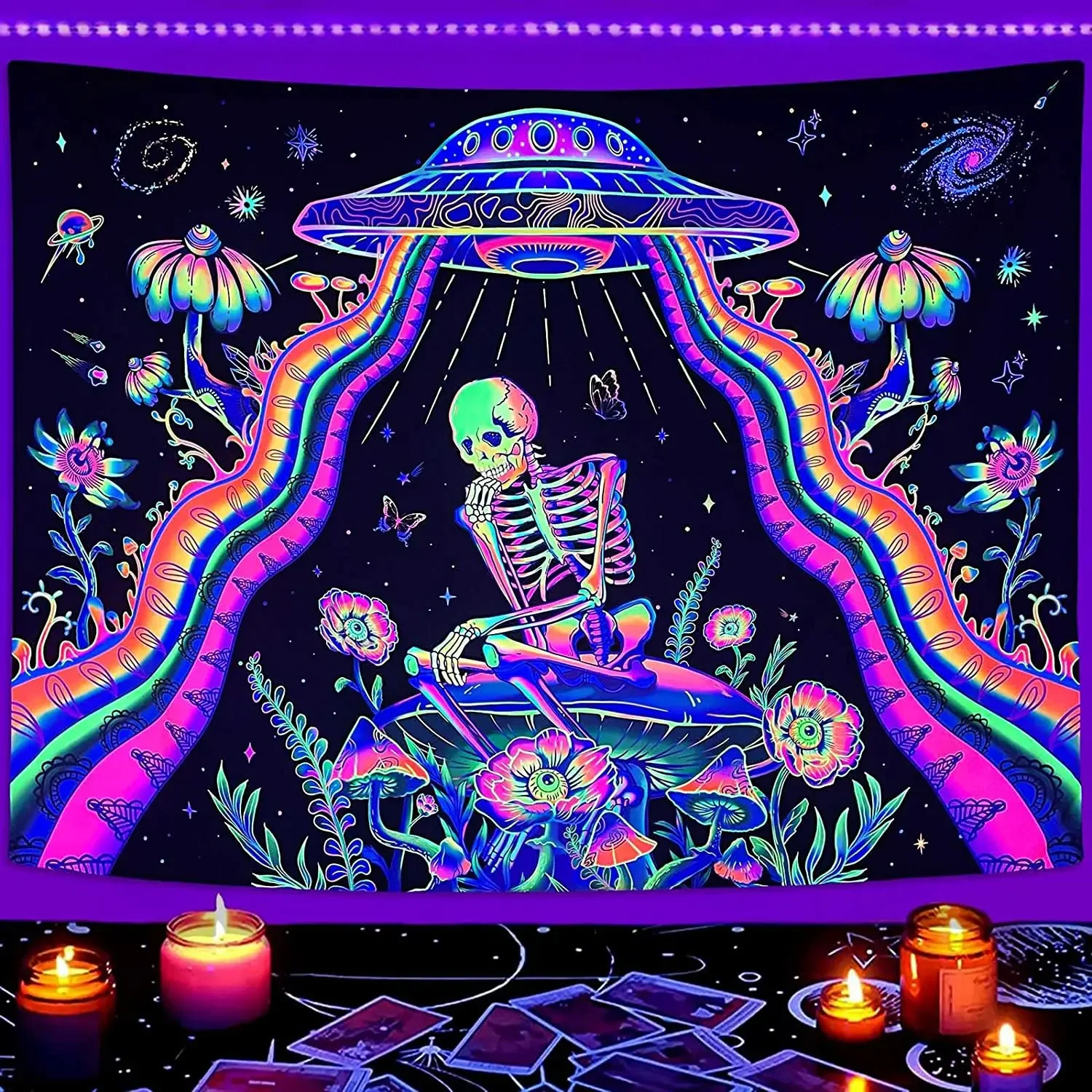 UV Fluorescent Tapestry Blacklight Under The Sea Tapestry Hippie Bedroom Gothic Home Decor Aesthetic Room Decoration Boho Decor