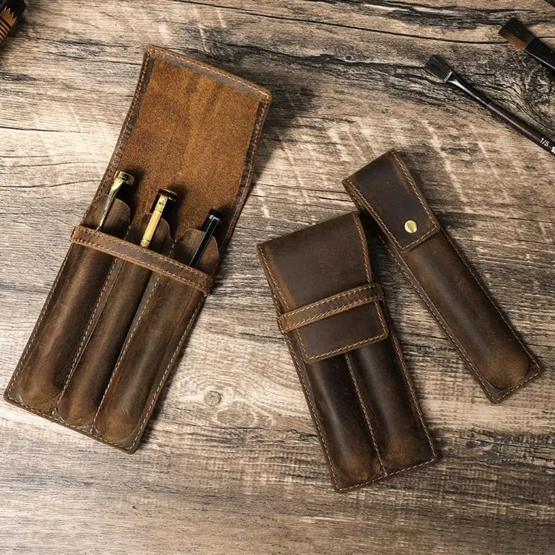 leather-pen-storage-case-student-school-accessories-pen-holders-3-slot-optional-protective-carry-f19e