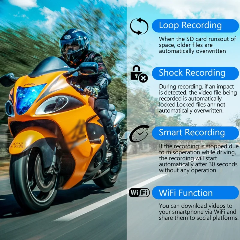 SE20 Motorcycle Recorder Double Lens Camera Driving Video Camcorder DVR Loop Record