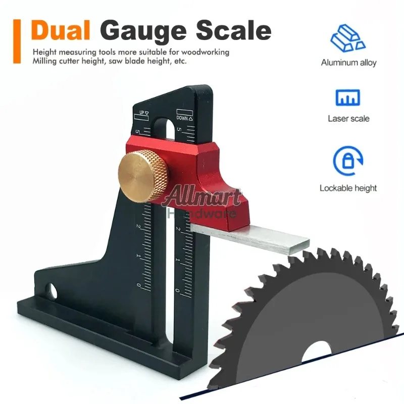 

Aluminum alloy height measuring device, dual scale height measuring tool, table saw, depth measuring ruler