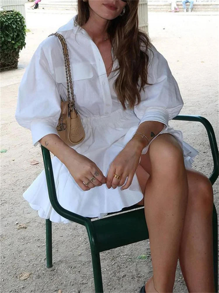 Tossy Casual Elegante Weibliche Plissee Kleid Patchwork Revers Tasche Shirts Schlank Kurzarm Hohe Taille Kleid frauen Solide Kleid