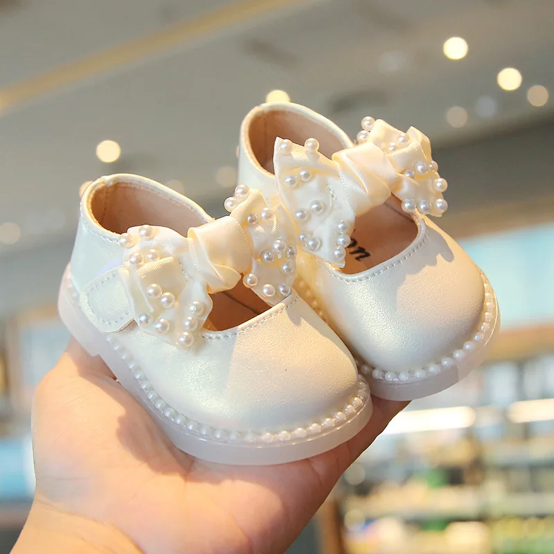 Princess Girls Big Bow Shoes Baby Walking Leather Soft Sole Cute Low Heel Flower Wedding Party Dress Shoes for Kids Toddler