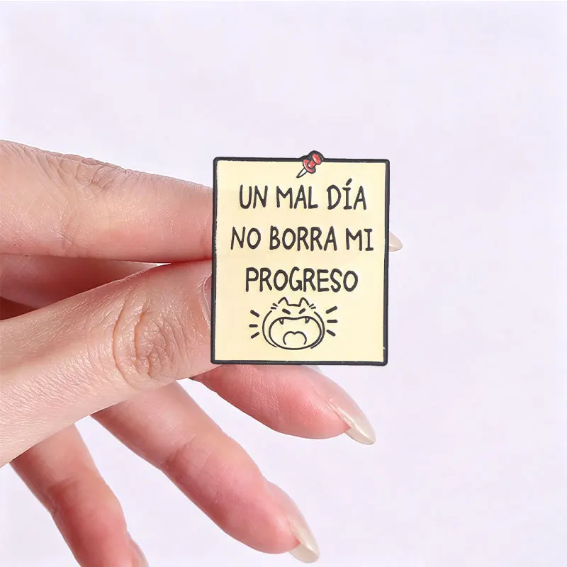 Creative Spanish Inspirational Slogan Pins Brooch Cartoon Black Cat Drink Tea Mirror Enamel Lapel Pin Accessory Collar Bag Hat