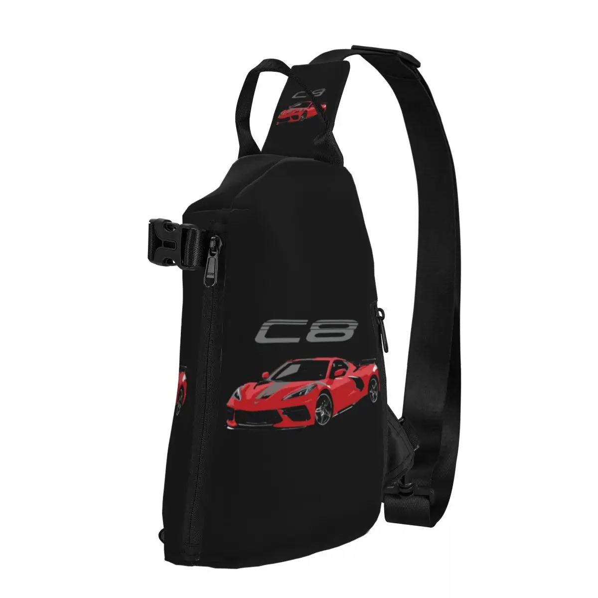 Red Chevy Corvette C8 Mid Engine Chest Bag Men Sling Crossbody Backpack Chest Bag Travel Hiking Daypack Shoulder Bag