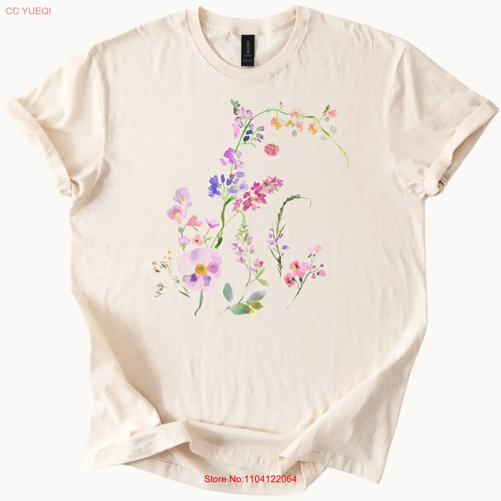 Wildflower Watercolor T Shirt Botanical Floral Art Pastel  vintage Washed Casual graphic Unisex Slightly Soft designer clothes