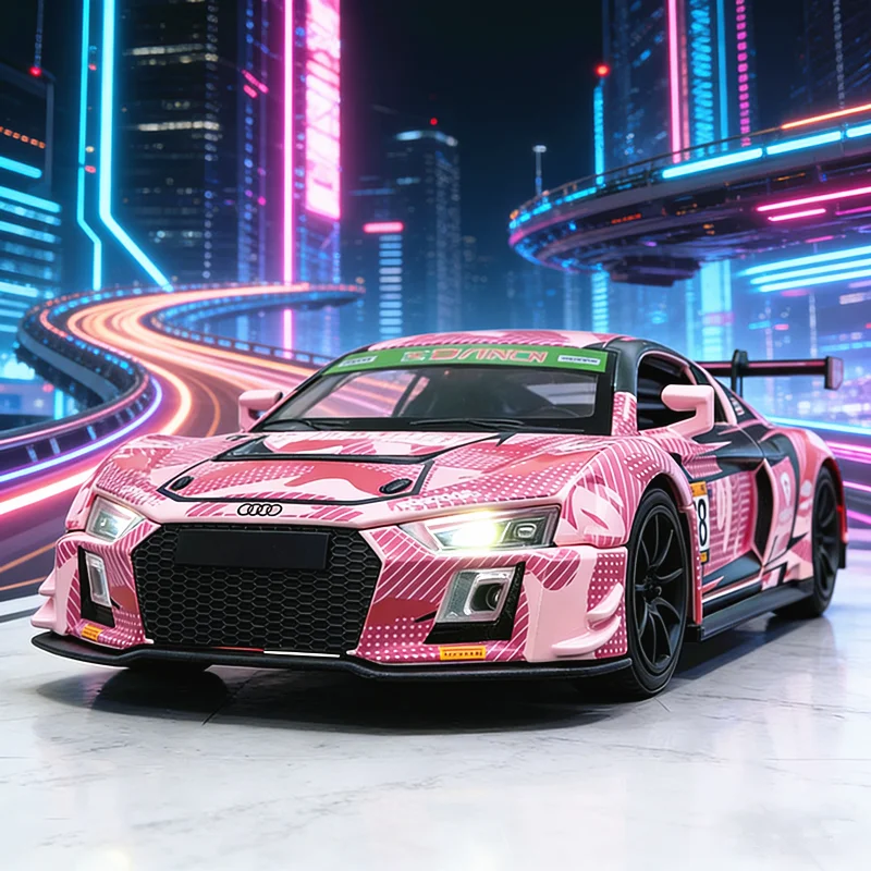 

New 1:32 AUDI R8 LMS GT3 Limited Edition Alloy Muscle Car Model Sound and Light Pull Back Children Toy Collectible Birthday Gift