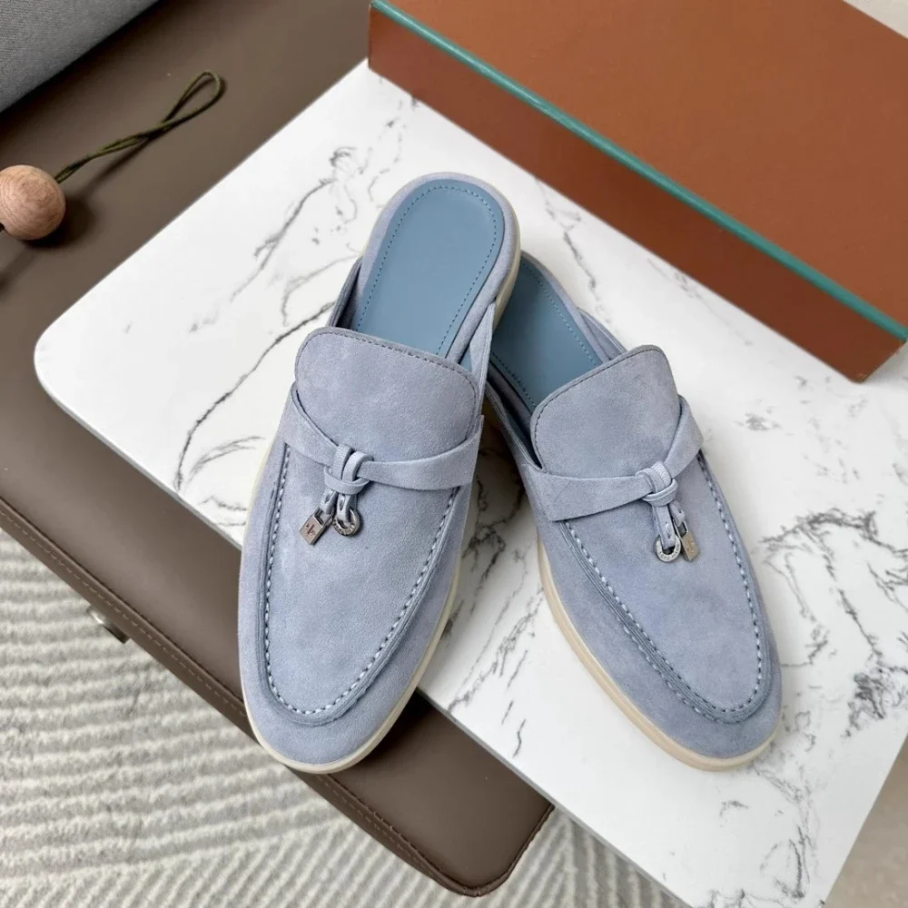 여성용 천연 가죽 하프 슬리퍼, 가방 헤드, 다목적 패션, 캐주얼 뮬러 슈즈, 야외 샌들, 2024 여름 신상