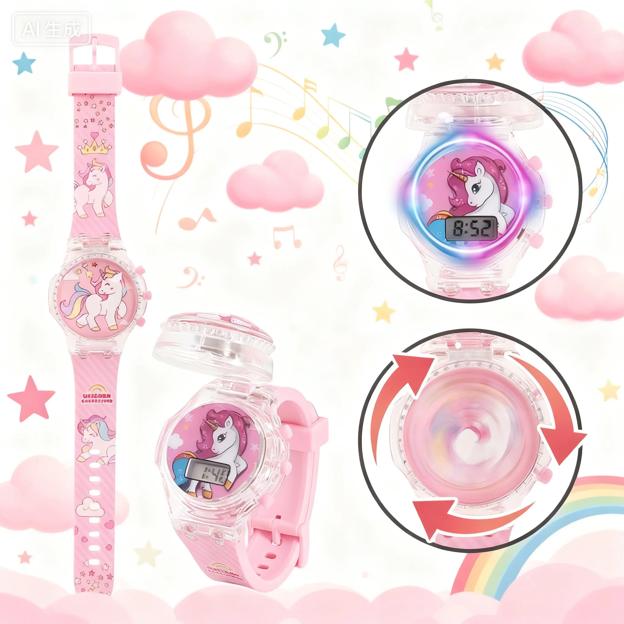 

Модный милый милый светодиодный светильник на тему единорога, силиконовый откидной чехол, музыкальный силиконовый ремешок