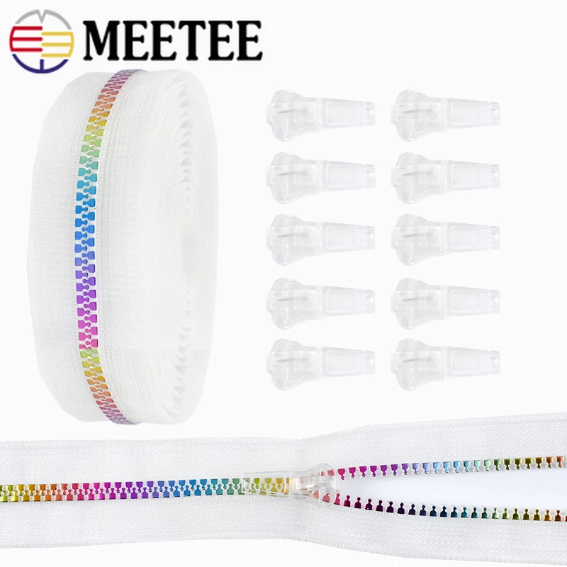 1/2/5Meters 5# Resin Zipper Tape Transparent Rainbow Decorative Zip with Zippers Slider Puller Clothes Zips Sewing Accessories