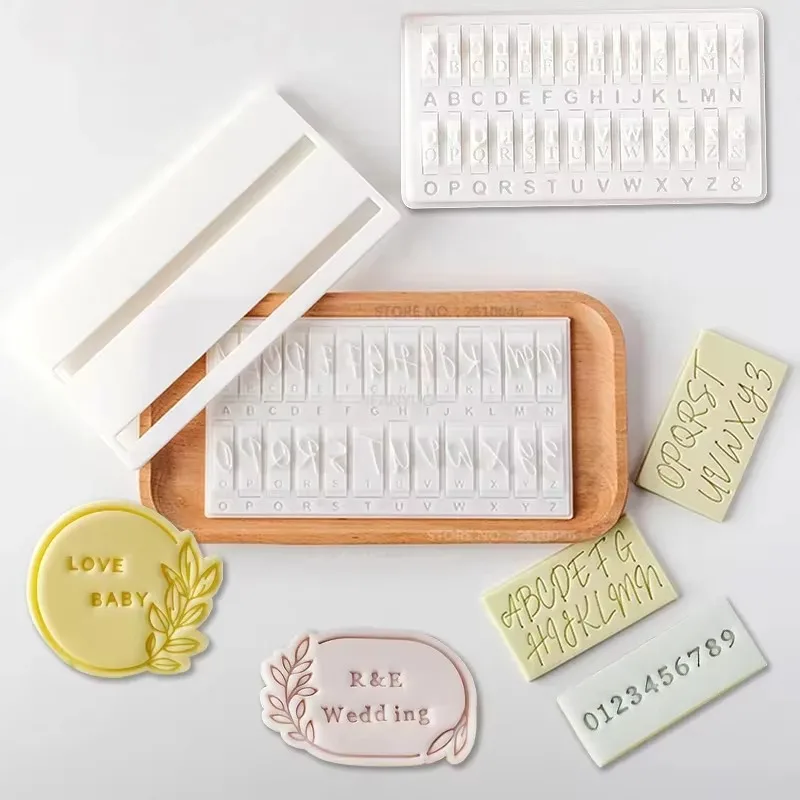 Uppercase Lowercase Script Font Set Alphabet A-Z Letter Number Symbol Signature Stamp Fondant Cake Decor Tools Clay Embosser