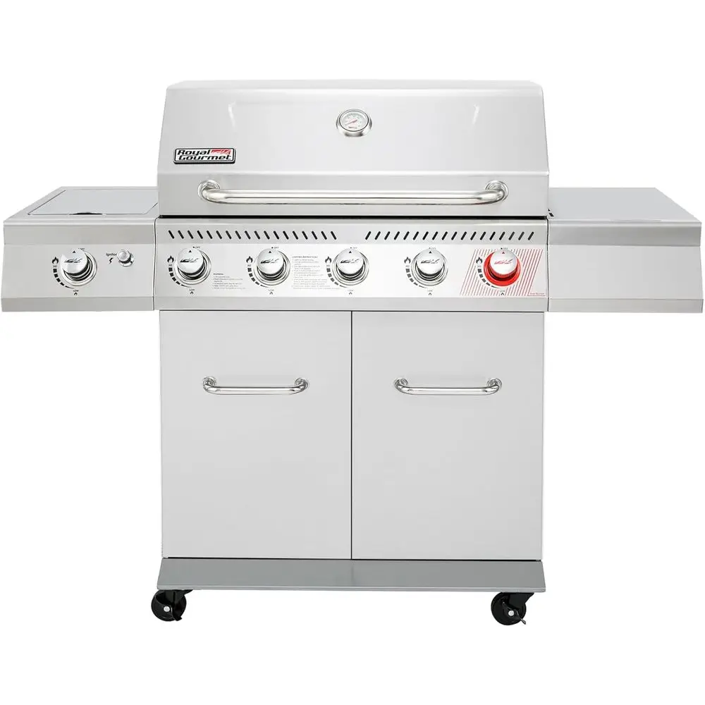 

5-Burner Stainless Steel Propane Gas Grill with Side Burner, Silver
