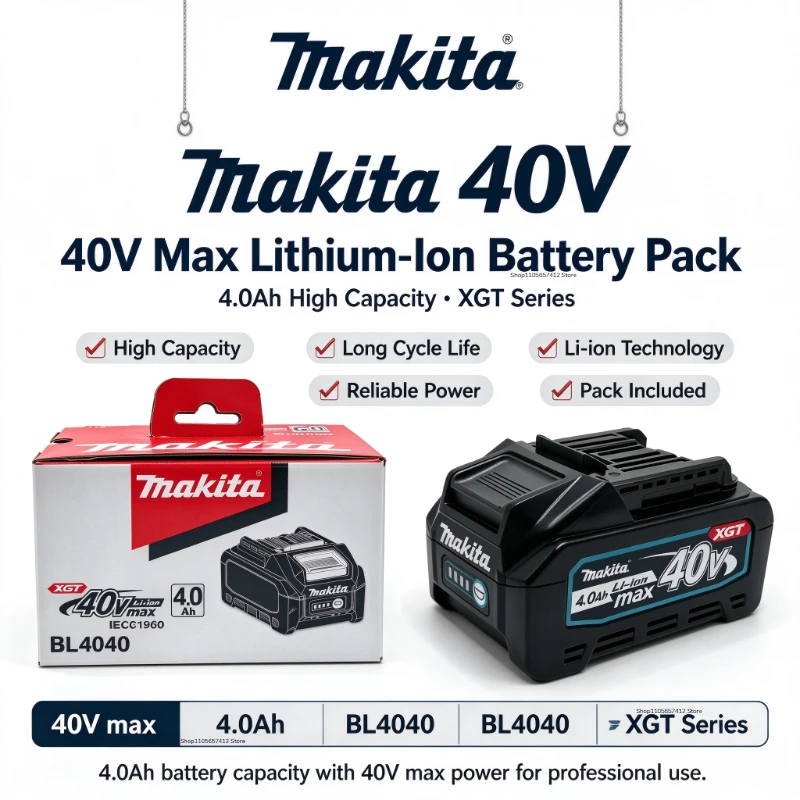 Makita 40V 4.0Ah BL4040 XGT Lithium Ion Battery Makita XGT High Capacity Replacement Battery Power Tools Lasting Durable Battery
