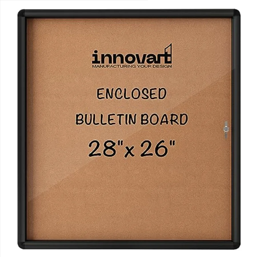 

Доска объявлений настенная уличная всепогодная 28x26 дюймов с откидной запирающейся дверцей, черная алюминиевая рама