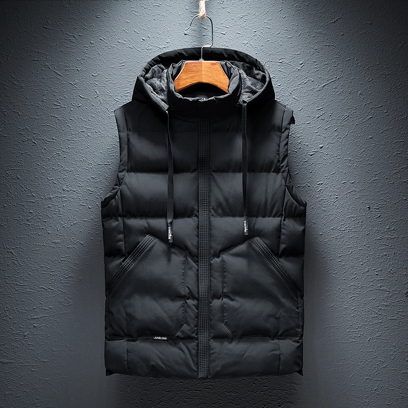 

Winter Hooded Vests Male Vest Coats Men Stand Collar Thicken Waistcoats Clothing Mens Jacket Sleeveless Vest M-6XL Travel Vest